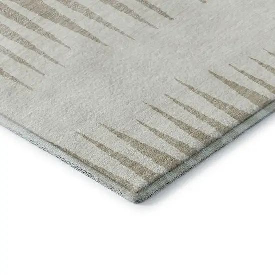 Ivory And Cream Striped Washable Area Rug With UV Protection Photo 8