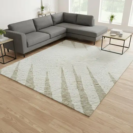 Ivory And Cream Striped Washable Area Rug With UV Protection Photo 2