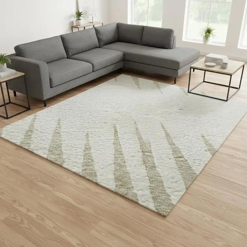 Ivory And Cream Striped Washable Area Rug With UV Protection Photo 2