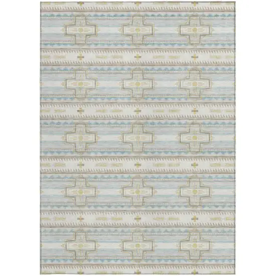 Ivory And Cream Tribal Washable Indoor Outdoor Area Rug Photo 3