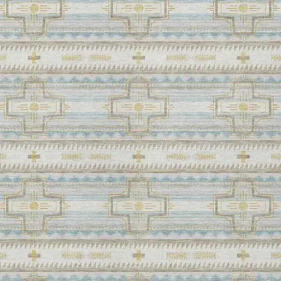 Ivory And Cream Tribal Washable Indoor Outdoor Area Rug Photo 4