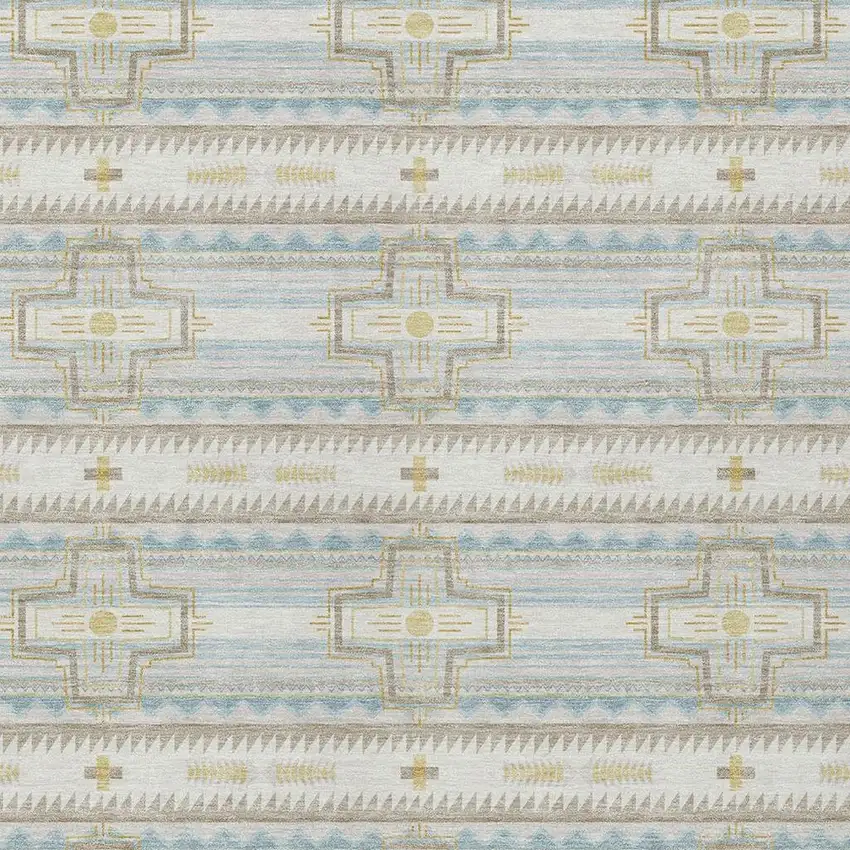 Ivory And Cream Tribal Washable Indoor Outdoor Area Rug Photo 4