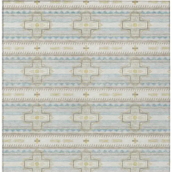 Ivory And Cream Tribal Washable Indoor Outdoor Area Rug Photo 5