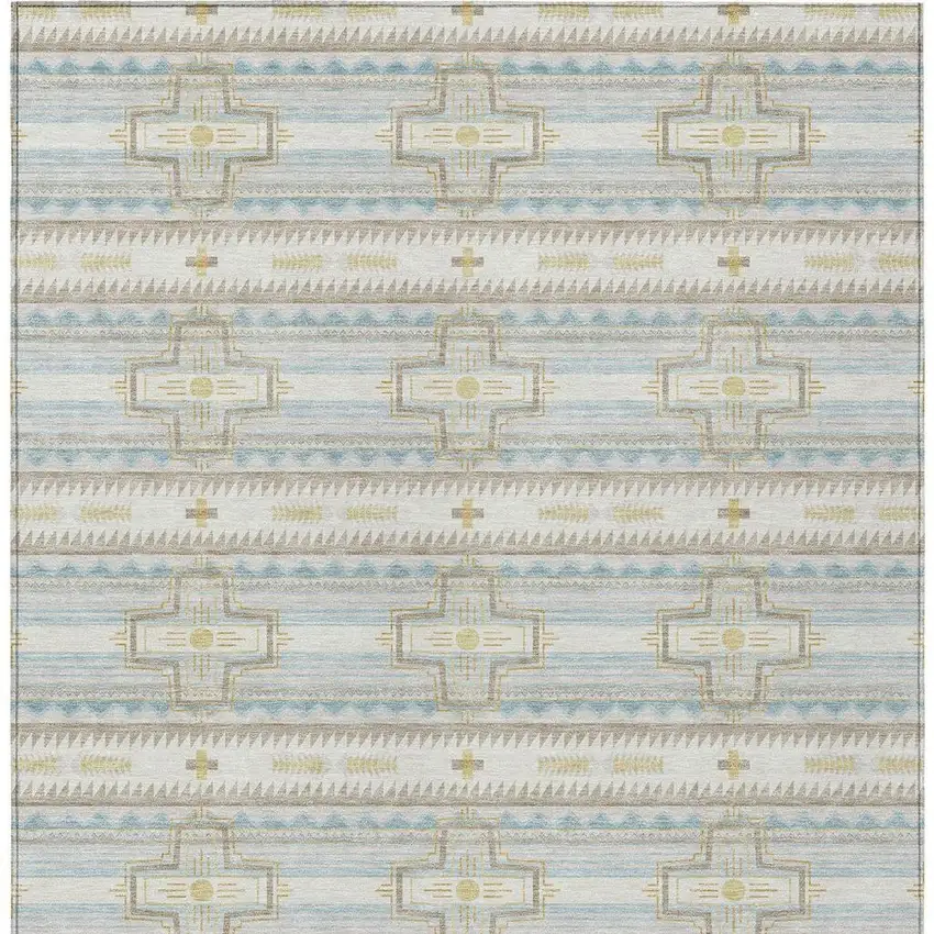 Ivory And Cream Tribal Washable Indoor Outdoor Area Rug Photo 5