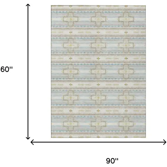 Ivory And Cream Tribal Washable Indoor Outdoor Area Rug Photo 8