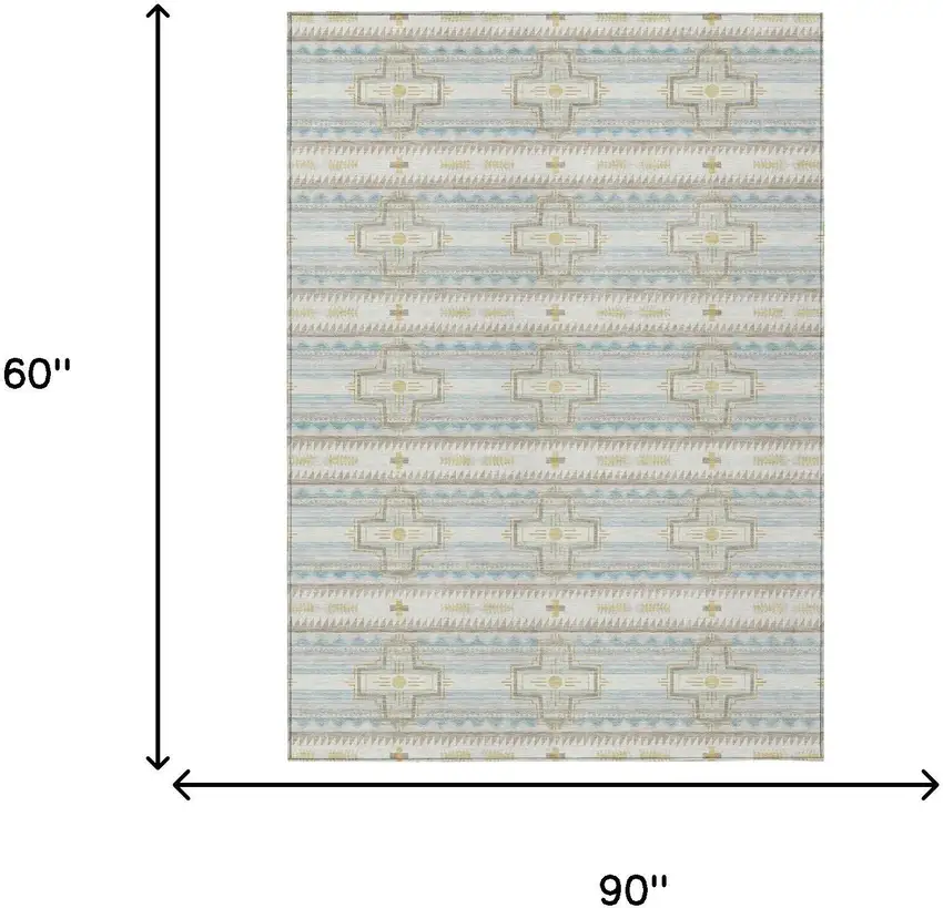 Ivory And Cream Tribal Washable Indoor Outdoor Area Rug Photo 8