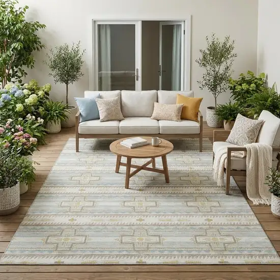 Ivory And Cream Tribal Washable Indoor Outdoor Area Rug Photo 1