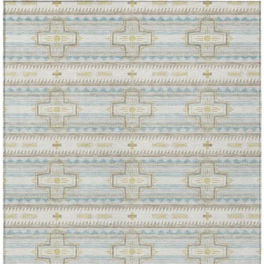 Ivory And Cream Tribal Washable Indoor Outdoor Area Rug Photo 4