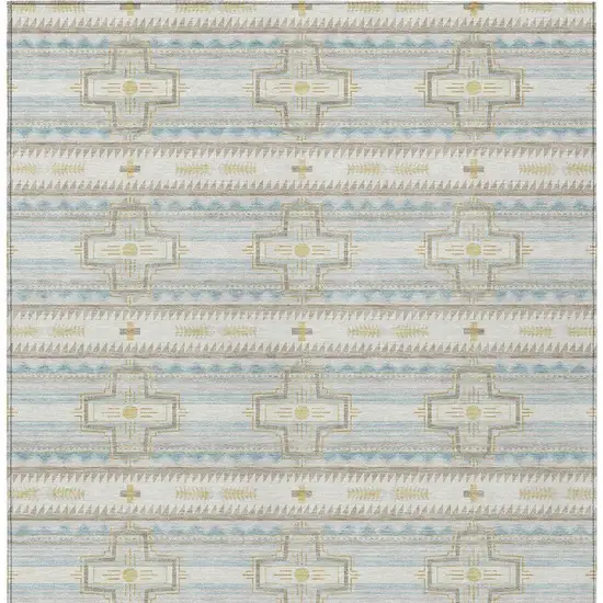 Ivory And Cream Tribal Washable Indoor Outdoor Area Rug Photo 4