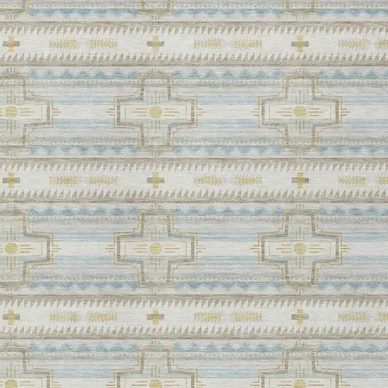 Ivory And Cream Tribal Washable Indoor Outdoor Area Rug Photo 3