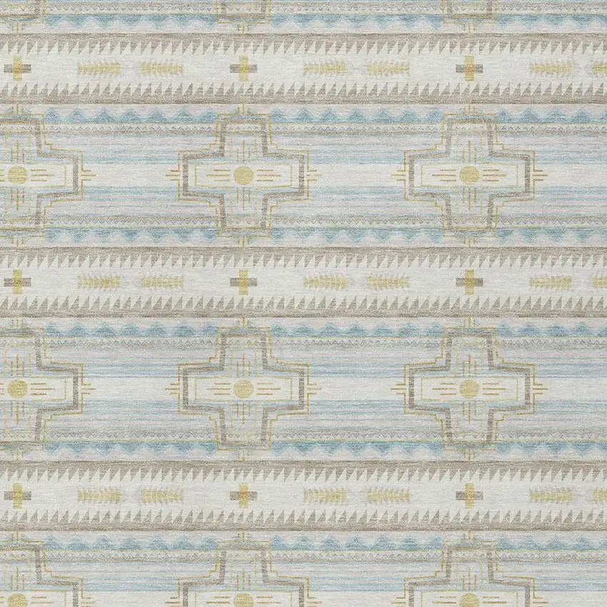 Ivory And Cream Tribal Washable Indoor Outdoor Area Rug Photo 3