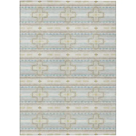 Ivory And Cream Tribal Washable Indoor Outdoor Area Rug Photo 2