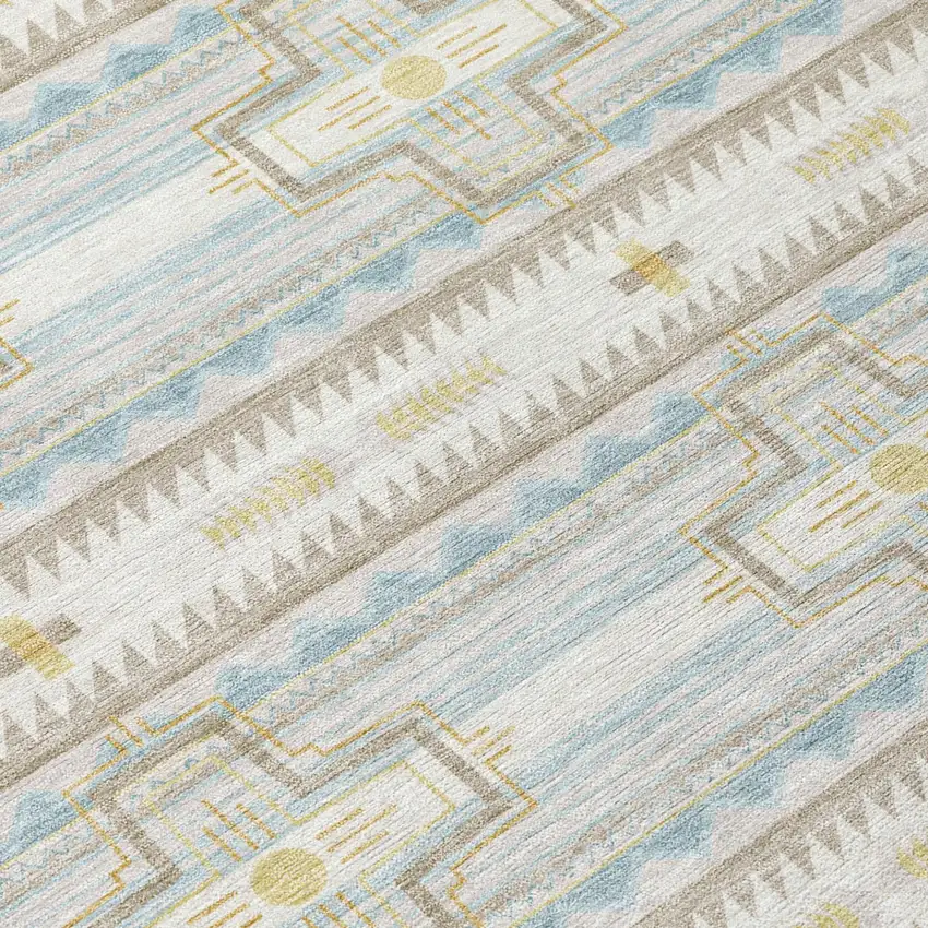 Ivory And Cream Tribal Washable Indoor Outdoor Area Rug Photo 6