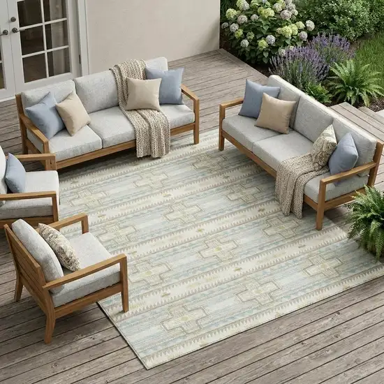 Ivory And Cream Tribal Washable Indoor Outdoor Area Rug Photo 1