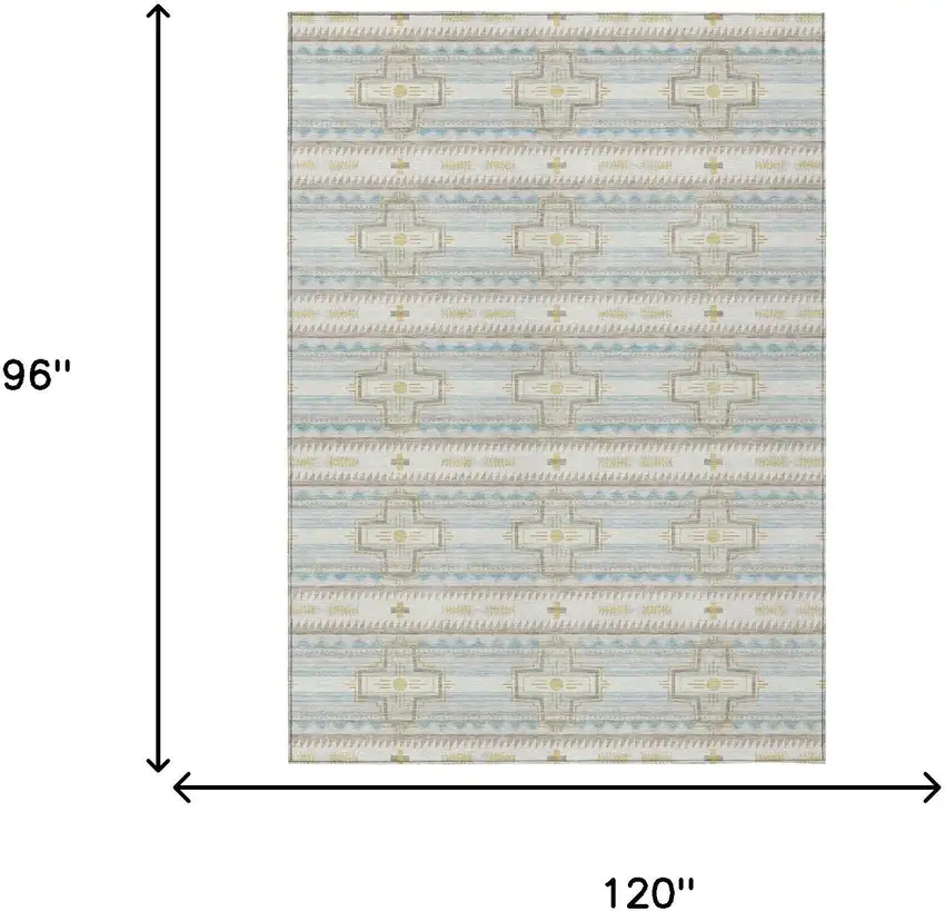 Ivory And Cream Tribal Washable Indoor Outdoor Area Rug Photo 7