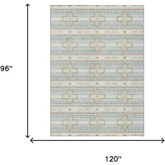 Ivory And Cream Tribal Washable Indoor Outdoor Area Rug Photo 7