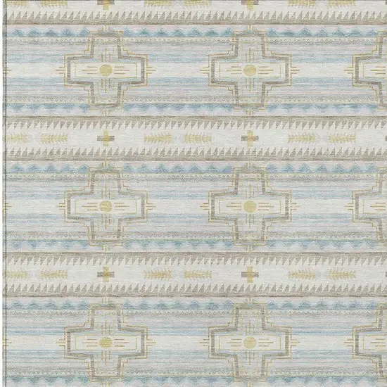 Ivory And Cream Tribal Washable Indoor Outdoor Area Rug Photo 3