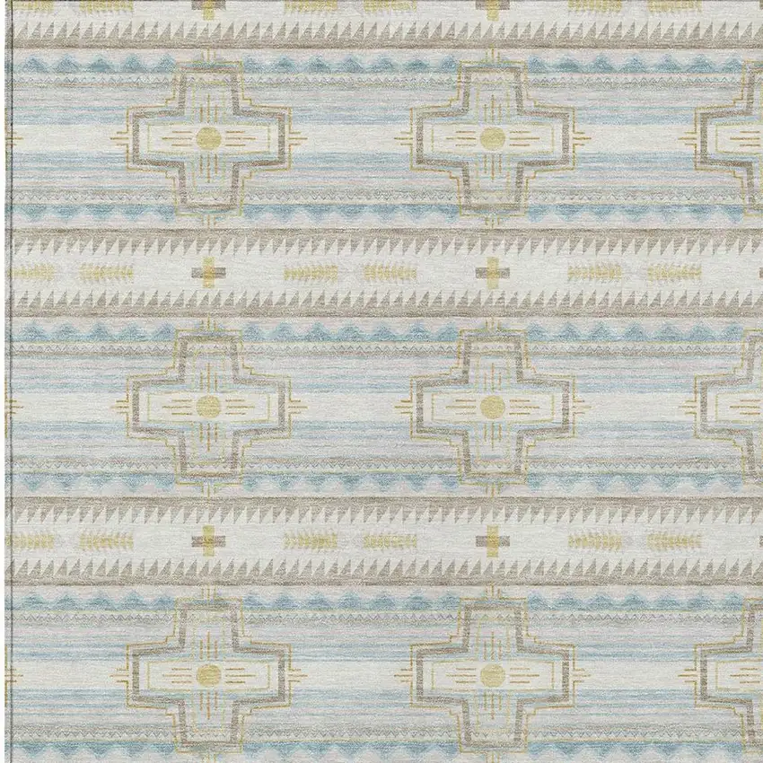 Ivory And Cream Tribal Washable Indoor Outdoor Area Rug Photo 3