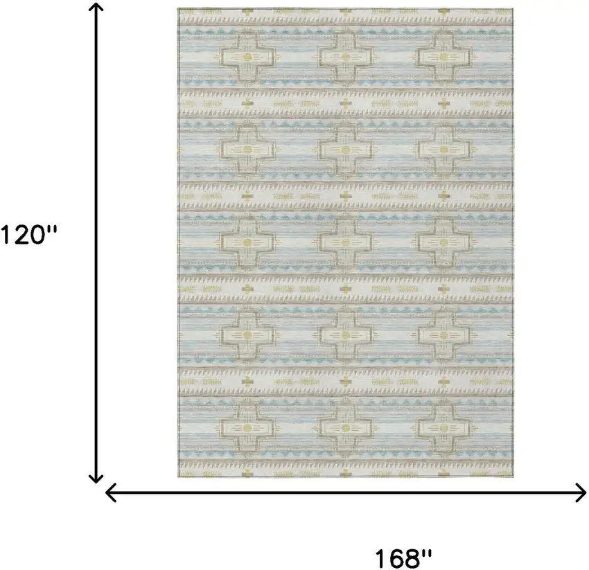 Ivory And Cream Tribal Washable Indoor Outdoor Area Rug Photo 9