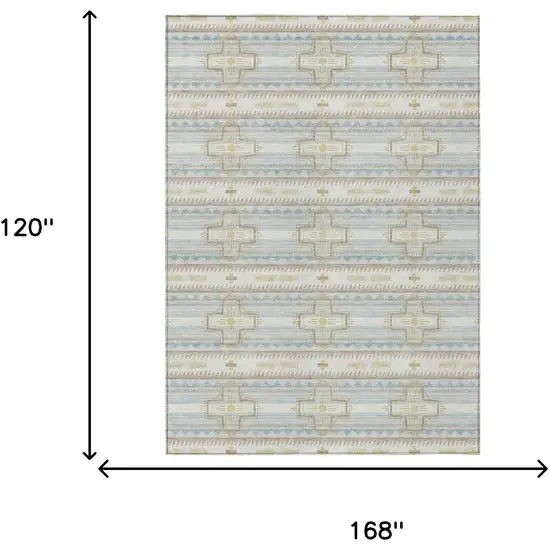 Ivory And Cream Tribal Washable Indoor Outdoor Area Rug Photo 9