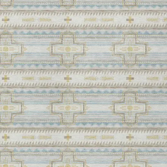 Ivory And Cream Tribal Washable Indoor Outdoor Area Rug Photo 5
