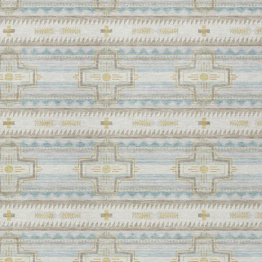 Ivory And Cream Tribal Washable Indoor Outdoor Area Rug Photo 5