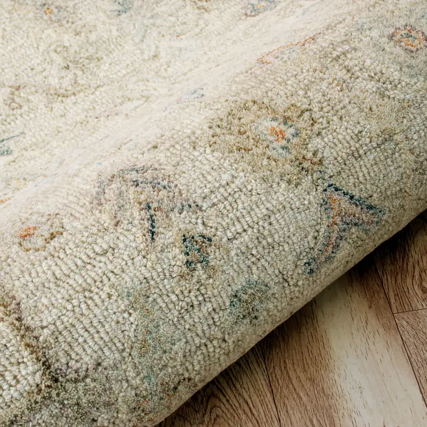 Ivory And Cream Wool Abstract Hand Tufted Square Rug Photo 9