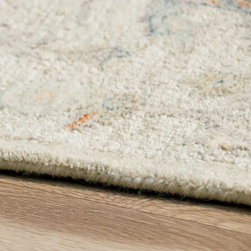 Ivory And Cream Wool Abstract Hand Tufted Square Rug Photo 8