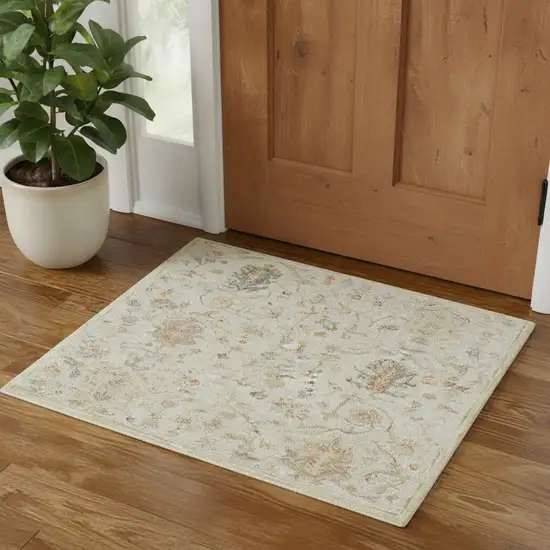 Ivory And Cream Wool Abstract Hand Tufted Square Rug Photo 1