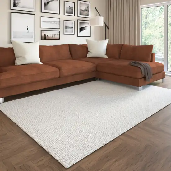 Ivory And Cream Wool Hand Woven Square Rug Photo 6