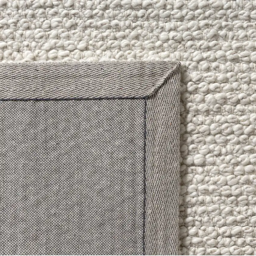 Ivory And Cream Wool Hand Woven Square Rug Photo 9