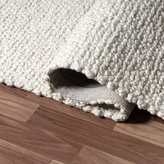 Ivory And Cream Wool Hand Woven Square Rug Photo 8