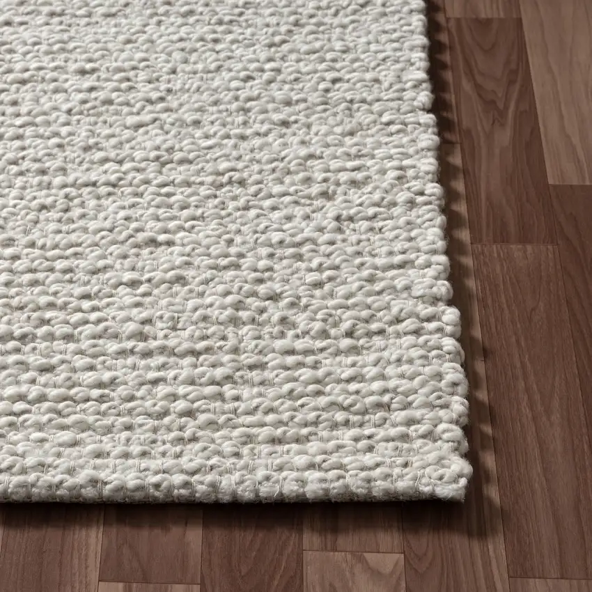 Ivory And Cream Wool Hand Woven Square Rug Photo 9