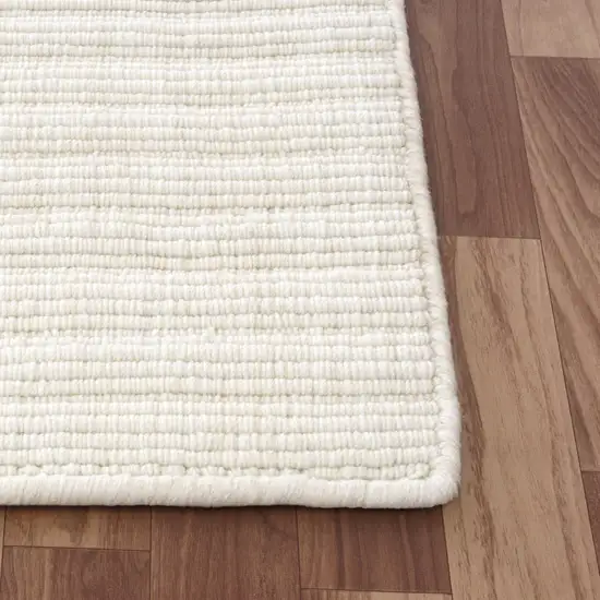 Ivory And Cream Wool Hand Woven Square Rug Photo 9