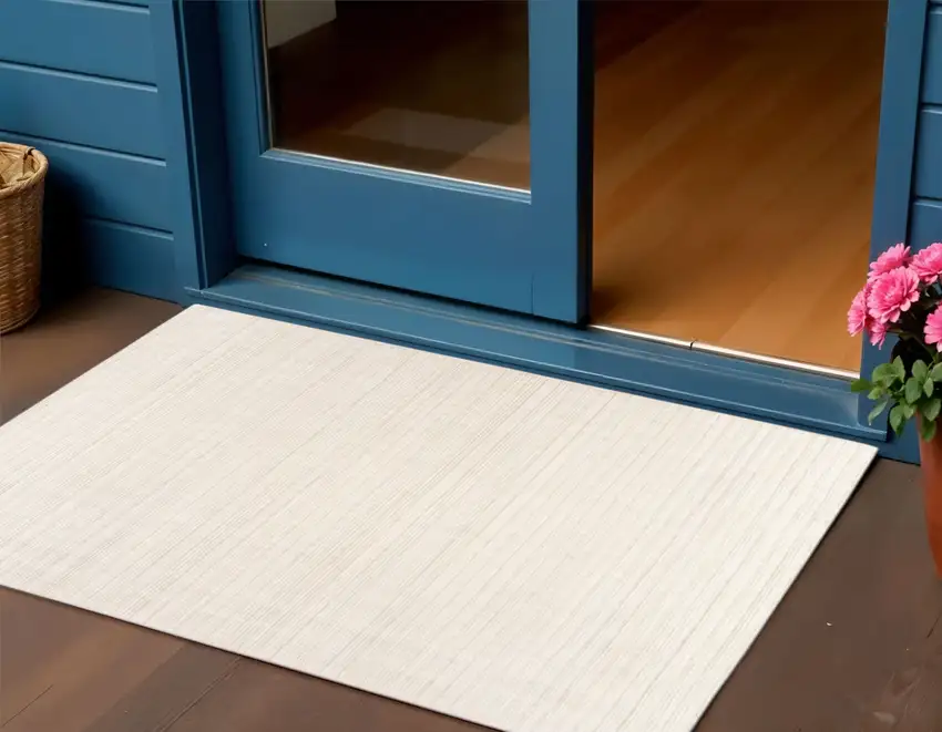 Ivory And Cream Wool Hand Woven Square Rug Photo 1