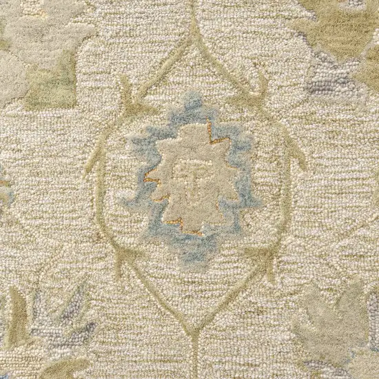 Ivory And Cream Wool Medallion Hand Tufted Square Rug Photo 9