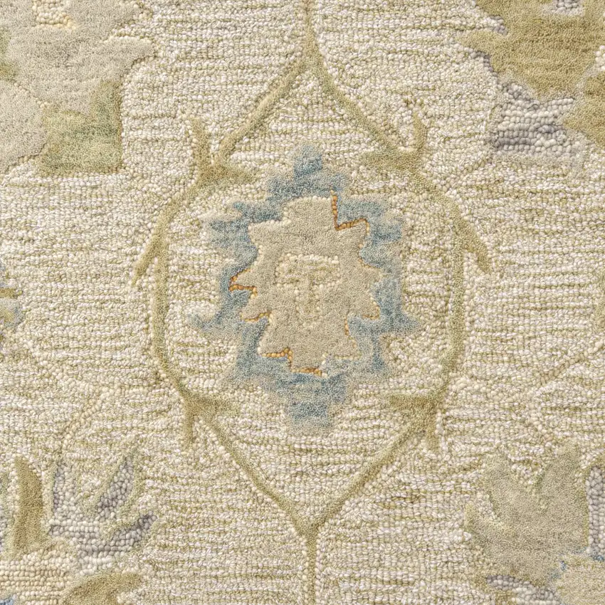 Ivory And Cream Wool Medallion Hand Tufted Square Rug Photo 9