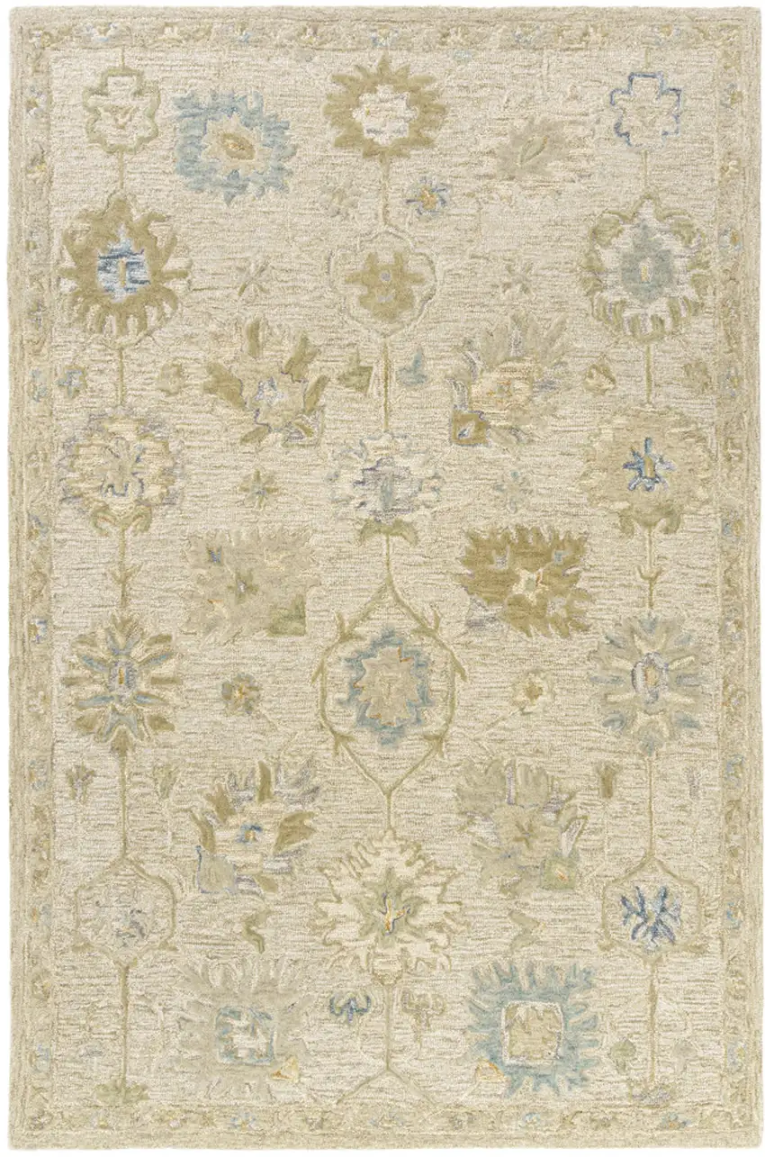 Ivory And Cream Wool Medallion Hand Tufted Square Rug Photo 2