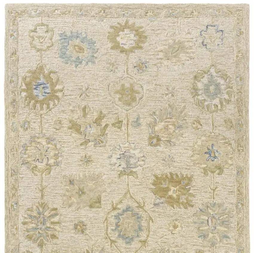 Ivory And Cream Wool Medallion Hand Tufted Square Rug Photo 5
