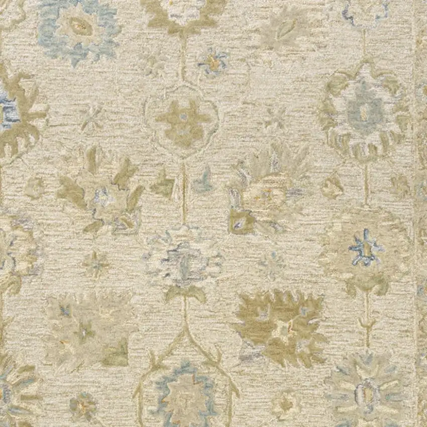 Ivory And Cream Wool Medallion Hand Tufted Square Rug Photo 4