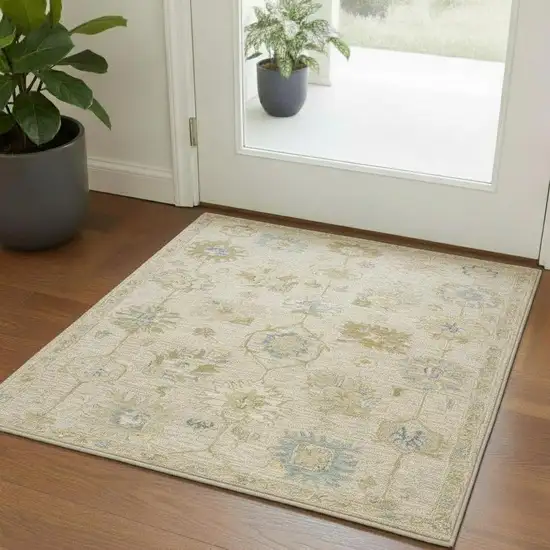 Ivory And Cream Wool Medallion Hand Tufted Square Rug Photo 1