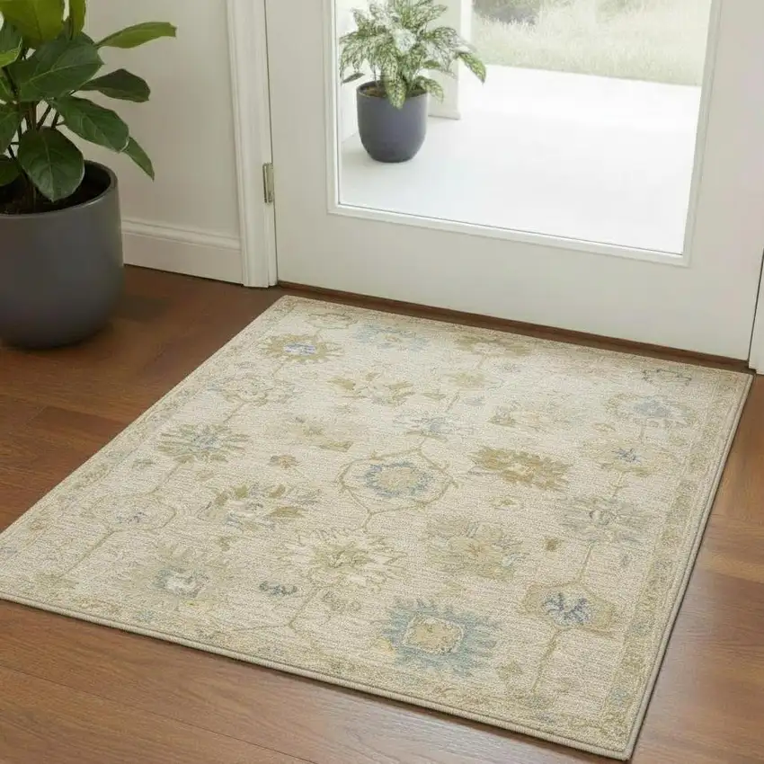 Ivory And Cream Wool Medallion Hand Tufted Square Rug Photo 1