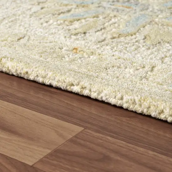 Ivory And Cream Wool Medallion Hand Tufted Square Rug Photo 7