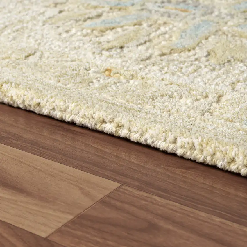 Ivory And Cream Wool Medallion Hand Tufted Square Rug Photo 7