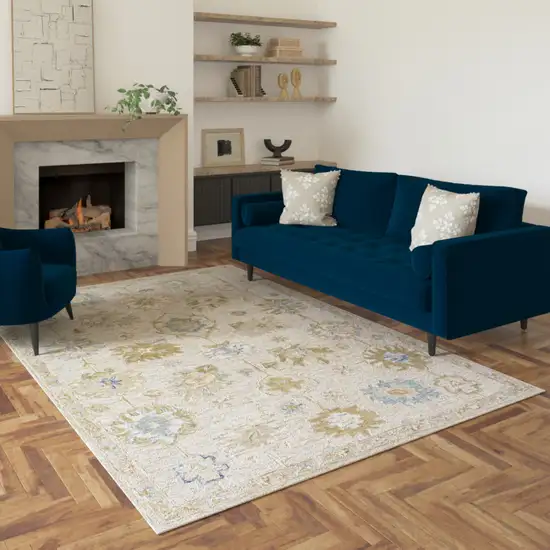 Ivory And Cream Wool Medallion Hand Tufted Square Rug Photo 6