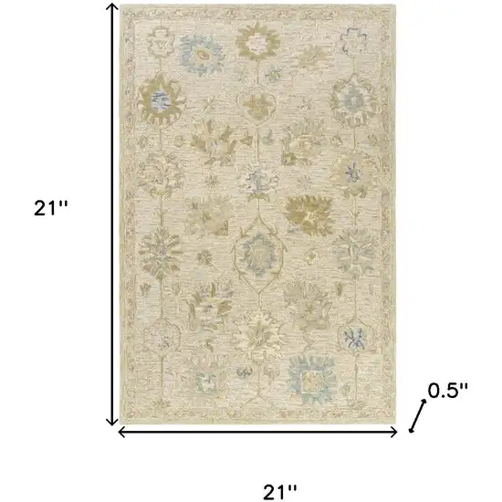 Ivory And Cream Wool Medallion Hand Tufted Square Rug Photo 3