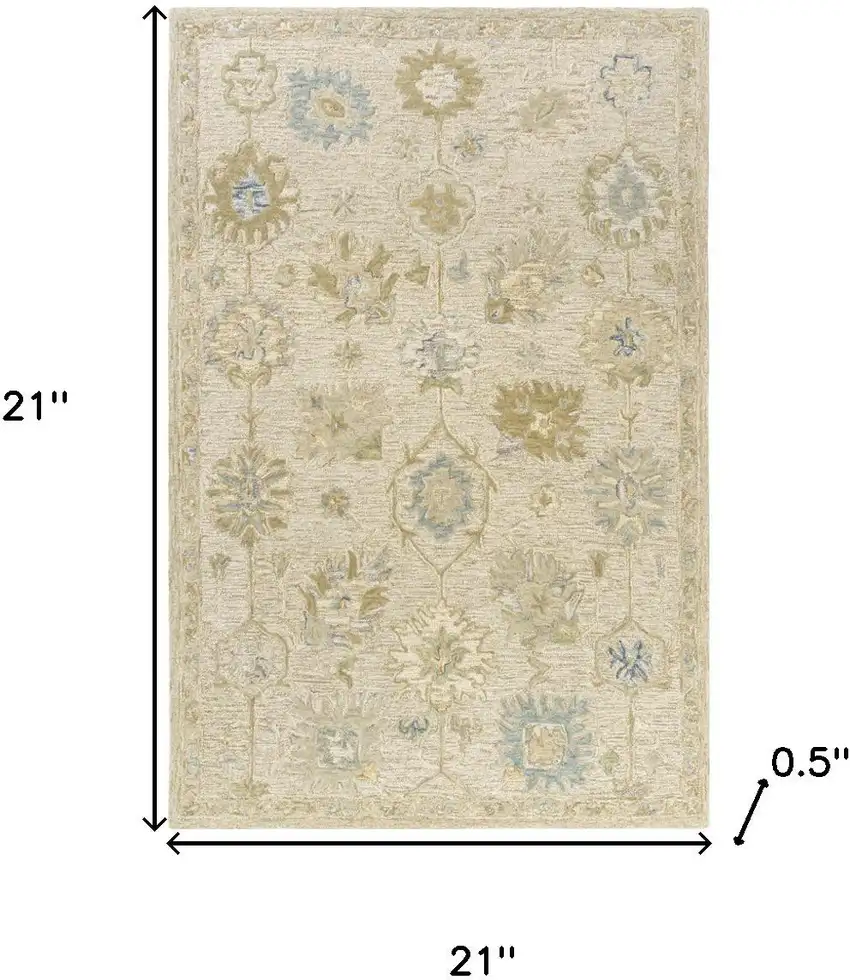 Ivory And Cream Wool Medallion Hand Tufted Square Rug Photo 3