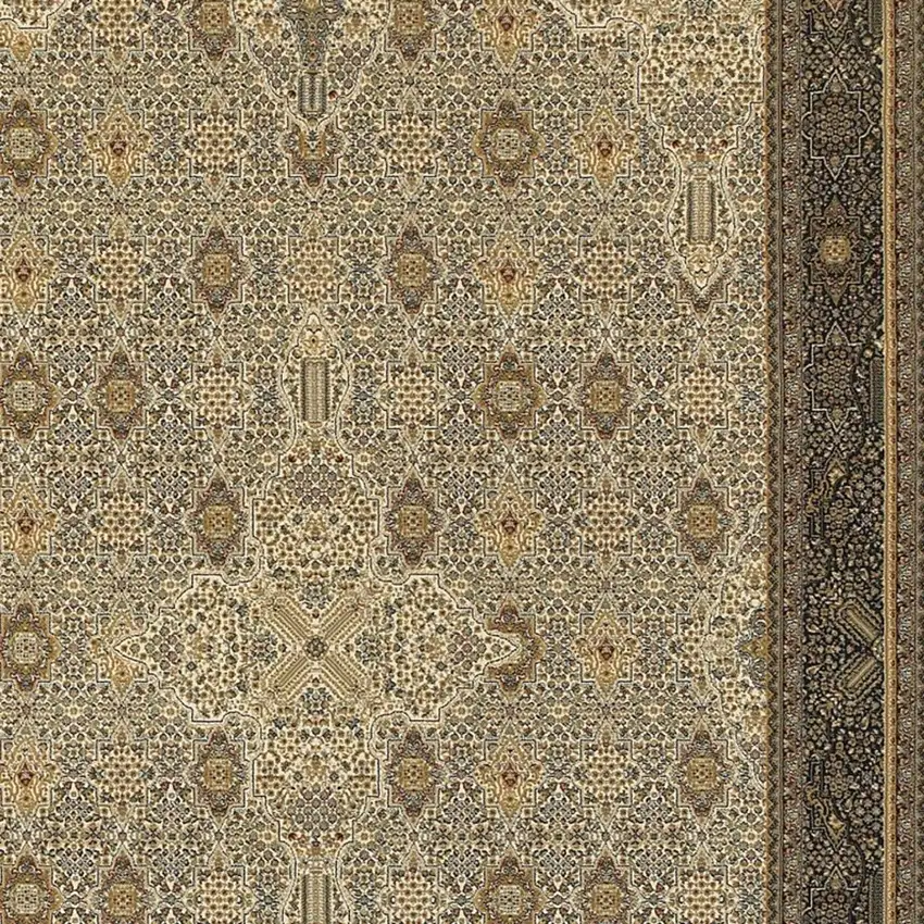 Ivory And Dark Blue Medallion Area Rug With Fringe Photo 3