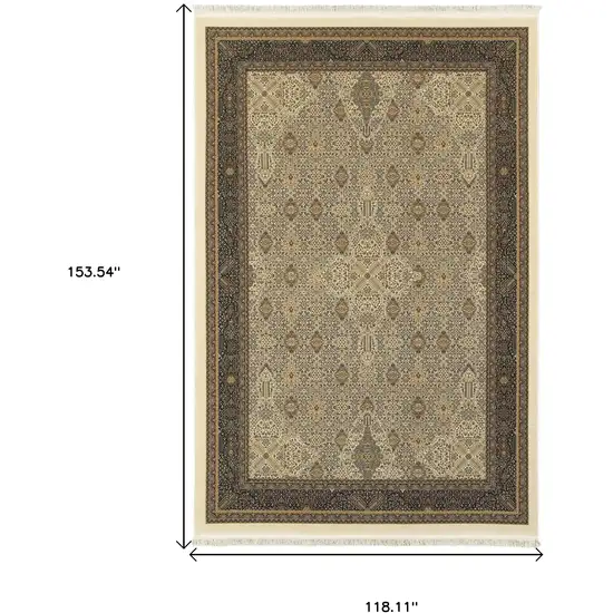 Ivory And Dark Blue Medallion Area Rug With Fringe Photo 7