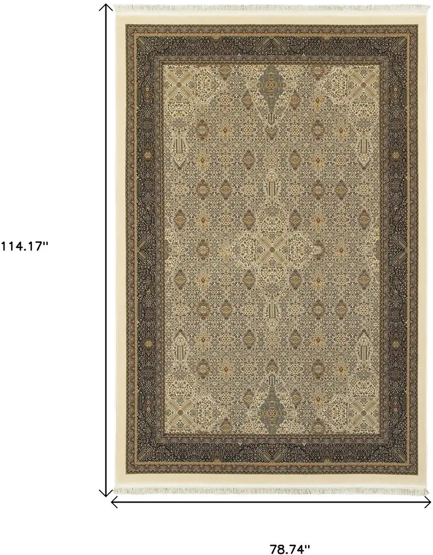 Ivory And Dark Blue Medallion Area Rug With Fringe Photo 7